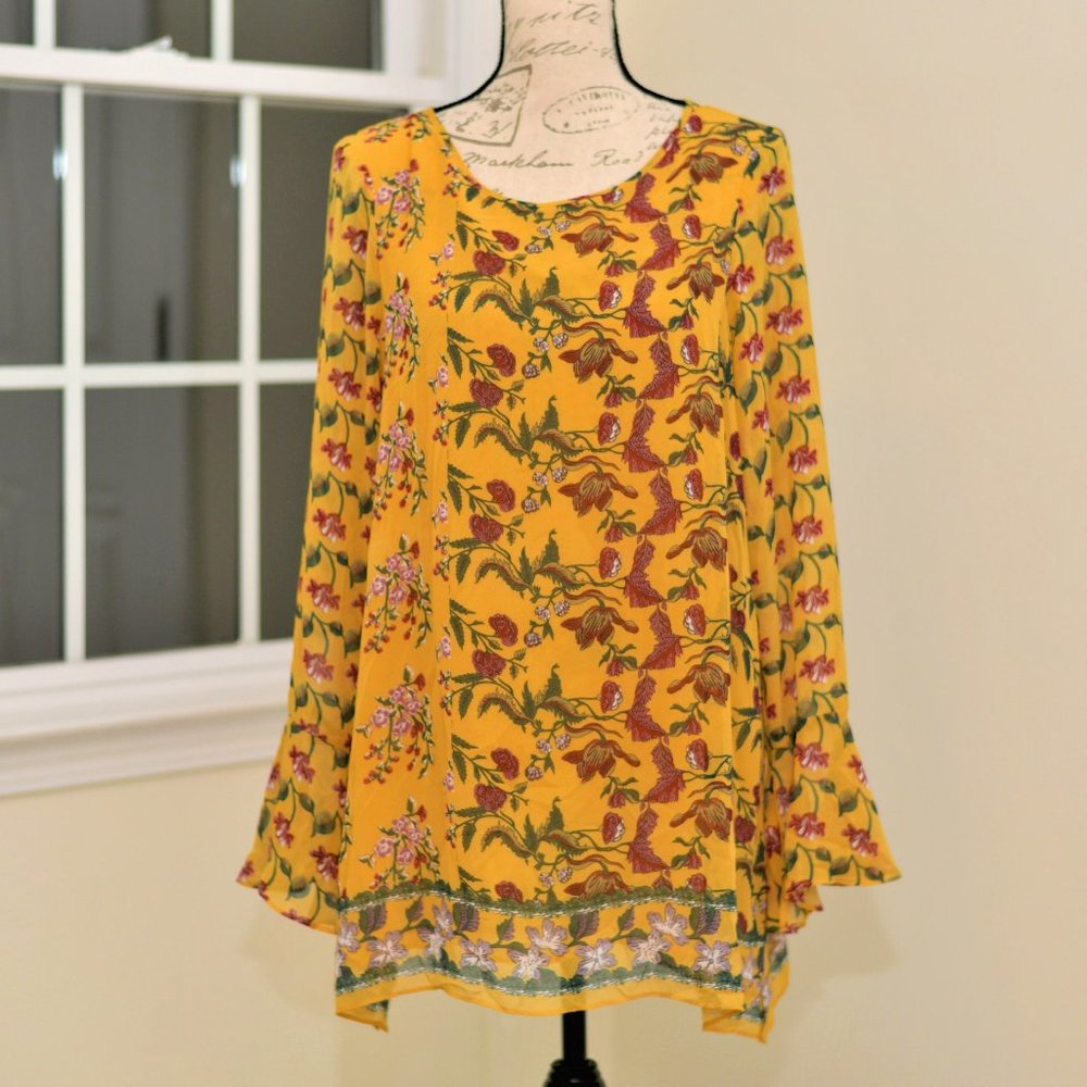 Max Studio yellow boho floral blouse